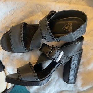 John Fluevog Leather Sandal Heels